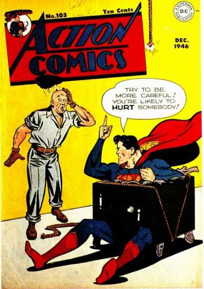 Action Comics 103 - Superman - Safe - Trouble - Standing - Man