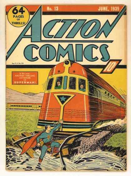 Action Comics 13 - Train - Superman - Water - Stop - Tracks - Joe Shuster