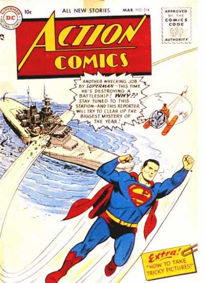 Action Comics 214 - Battleship - Superman - National Comics - Approved By The Comics Code Authority - How To Take Tricky Pictures