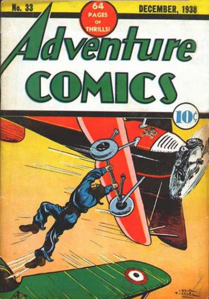 Adventure Comics 33 - Plane - Biplane - Airplane - Propeller - Thrills
