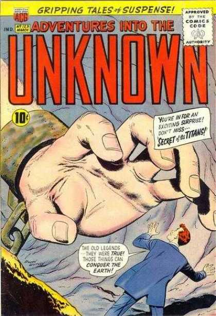 Adventures Into the Unknown 123 - Hand - Comics Of Suspense - Hand Shackle - Exciting Surprises - Story Plot Of Conquering The Earth