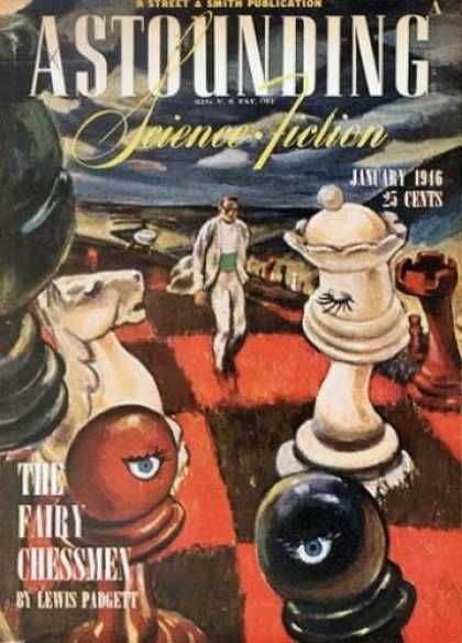 Astounding Stories 182 - January 1946 - Giant Chess Pieces - The Fairy Chessman - Padgett - Daliesque