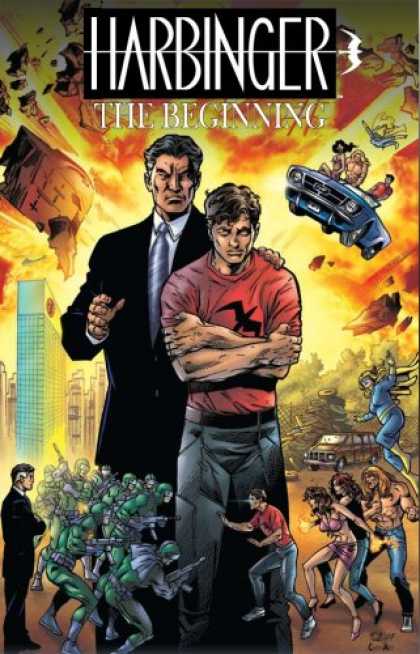 Bestselling Comics (2007) - Harbinger: The Beginning by Jim Shooter - The Beginning - Blue Car - Suit - Red Shirt - Green Men
