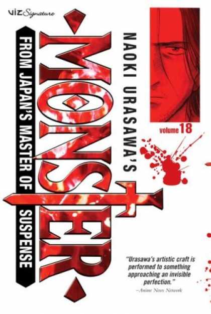 Bestselling Comics (2008) - Naoki Urasawa's Monster, Volume 18 - Anime - Sword - Blood Stain - Review On Bottom Right Corner - Viz Signature