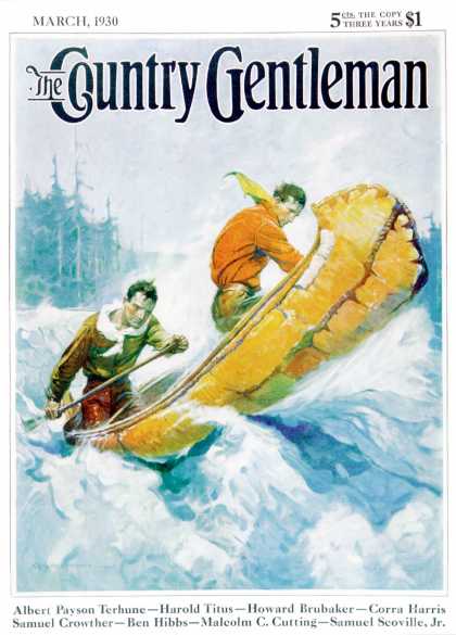 Country Gentleman - 1930-03-01: Canoeing Through Rapids (Frank E. Schoonover)