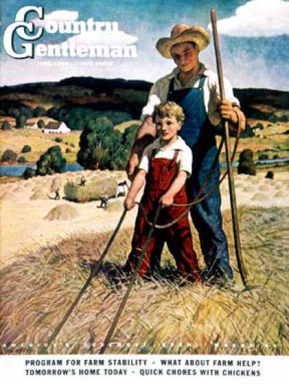 Country Gentleman - 1944-06-01: Father and Son on Hay Wagon (N.C. Wyeth)