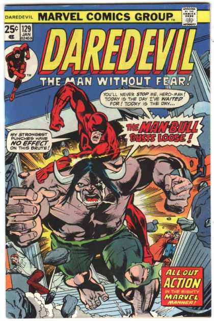 Daredevil 129 - Horns - Man-bull - Chain - All-out Action - Stairs - Richard Buckler