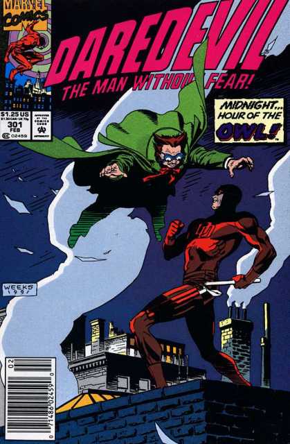 Daredevil 301 - Hour Of The Owl - Green Cape - Marvel Comics - Rooftops - Smoke Stacks