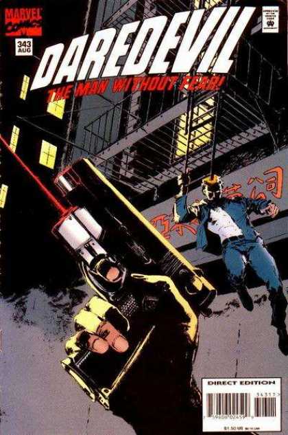 Daredevil 343 - Gun - Laser Aim - Night - Stairs - City