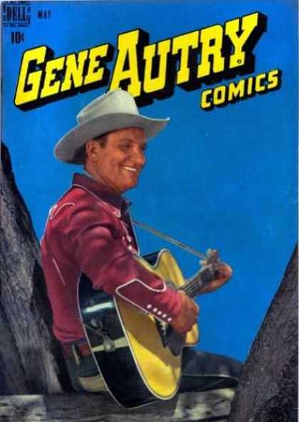 Gene Autry Comics 15 - Dell - Guitar - Sitting - Cowboy - Singing