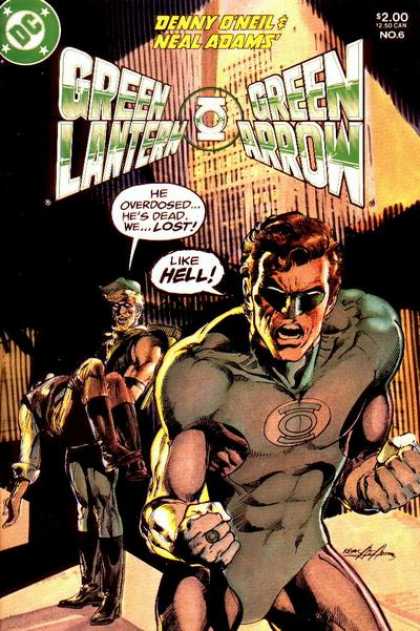 Green Lantern/ Green Arrow 6 - Angry Green Lantern - Green Arrow Holding Dead Person - 1990s Edition - 2 Authors - Black Bland Background