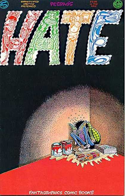 Hate 5 - Peebag - Man Sitting In Corner - Reading Book - Paint Cans - Red Floor - Peter Bagge