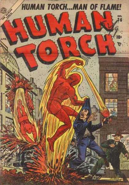 Human Torch 36 - Man Of Flame - Atlab - Fire - Cap - Blue Shirt