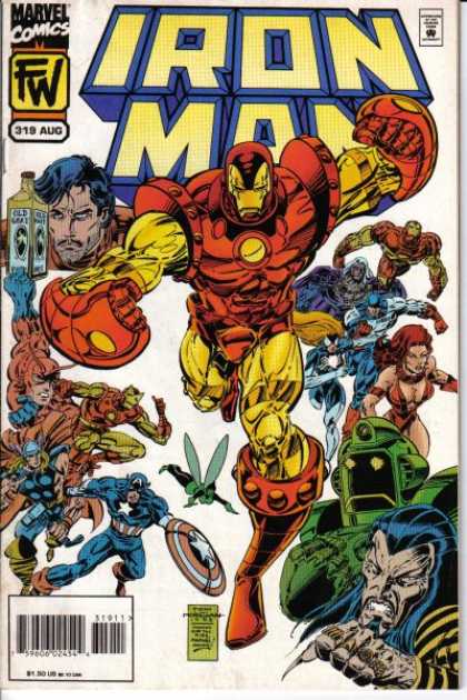 Iron Man 319 - Lots Of Supeer Heros - Iron Man In The Middle - Captain America On The Bottom - Small Green Fairy - Bottle Near Top Of Cover