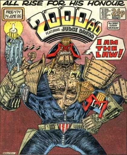 Judge Dredd - 2000 AD 474 - All Rise For His Honour - I Am The Law - Gun - Every Monday - Medals