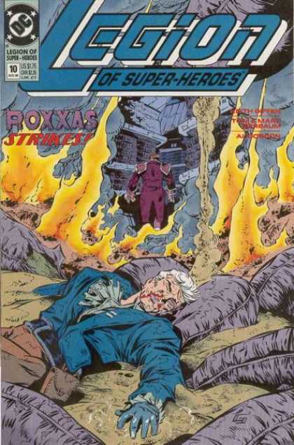 Legion of Super-Heroes (1989) 10 - Legion - Burning - Purple Suit - Dead - Bleeding - Keith Giffen