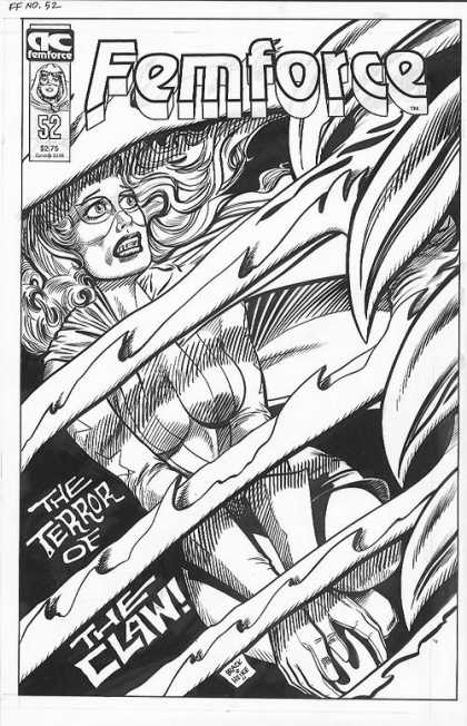 Original Cover Art - Femforce - Black And White - The Terror Of The Claw - Ac - Heroine - Attacked