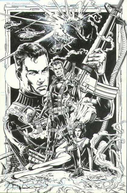 Original Cover Art - Don Pendleton's Mack Bolan: The Executioner Cover - Helicopter - Rifle - Man - Soldier - Woman