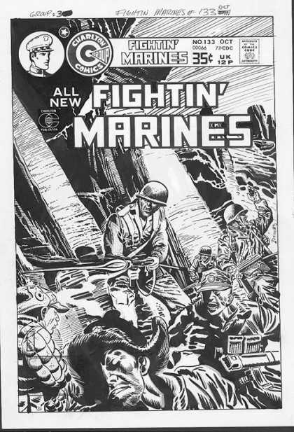 Original Cover Art - Fighting Marines - Fightin Marines - 133 - Oct - Charlton Comics - Black And White
