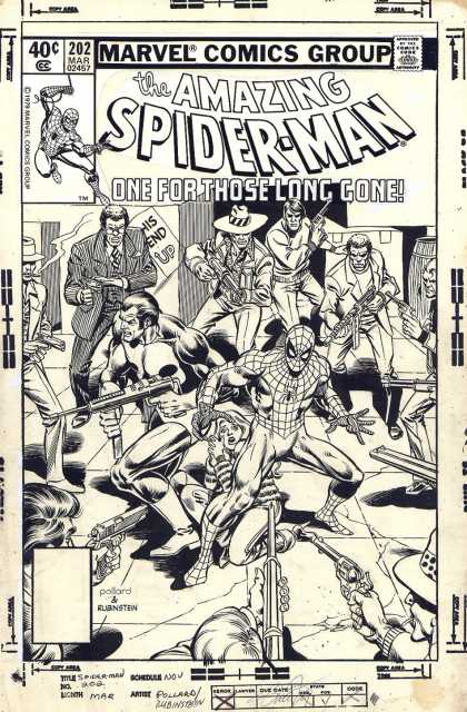 Original Cover Art - Amazing Spiderman #202 Cover (1979) - Punisher - Spider-man - Guns - Action - Surrounded
