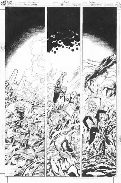 Original Cover Art - Power Company: Josiah Power - Black And White - Comic Strip Cells - Layout - Destruction - Superhero