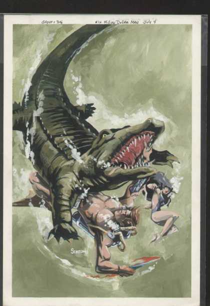 Original Cover Art - Six Million Dollar Man - Alligator - Attacking People - Man And Woman - Clash In Water - Fighting