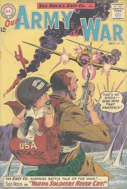 Our Army at War 132 - Baby - Plane - Sgt Rock - Knapsack - Pacifier - Joe Kubert
