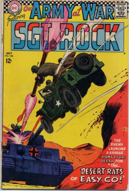 Our Army at War 182 - Jeep - Tank - Sgt Rock - Red - White - Joe Kubert