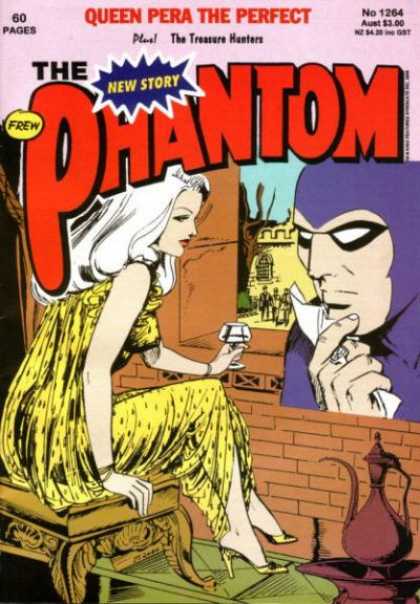 Phantom 1264 - Yellow Dress - Purple Suit - Black Mask - Glass Of Wine - Woman