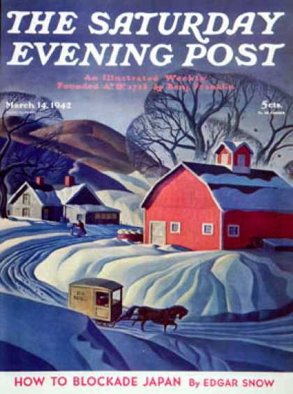 Saturday Evening Post - 1942-03-14: Mail Wagon in Snowy Landscape (Dale Nichols)
