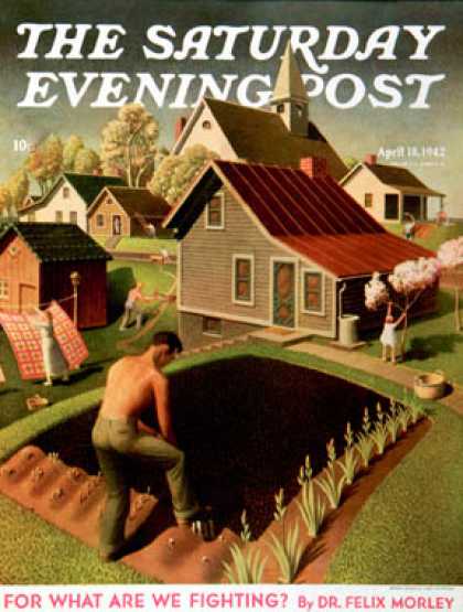 Saturday Evening Post - 1942-04-18: Spring 1942 (Grant Wood)