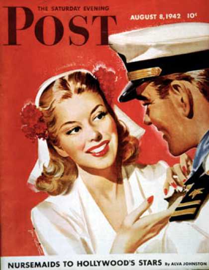 Saturday Evening Post - 1942-08-08: Naval Officer & Woman (Jon Whitcomb)