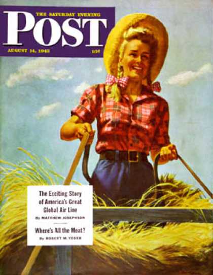 Saturday Evening Post - 1943-08-14: Woman Driving Hay Wagon (Ray Prohaska)