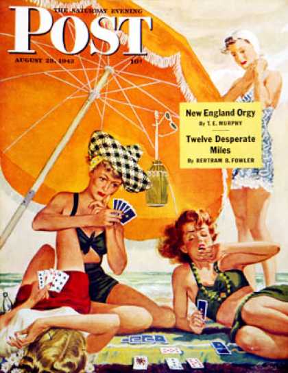 Saturday Evening Post - 1943-08-28: Card Game at the Beach (Alex Ross)