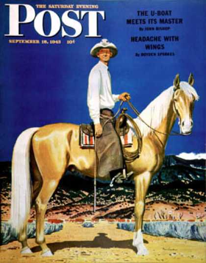 Saturday Evening Post - 1943-09-18: Cowboy on Palomino (Fred Ludekens)