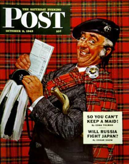 Saturday Evening Post - 1943-10-09: Scotsman with Savings Bonds (Howard Scott)