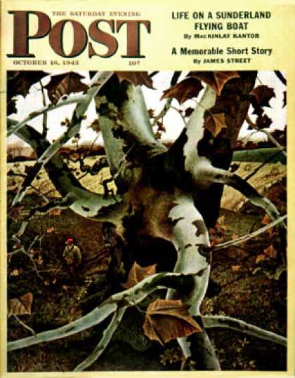 Saturday Evening Post - 1943-10-16: Sycamore Tree and Hunter (Andrew Wyeth)