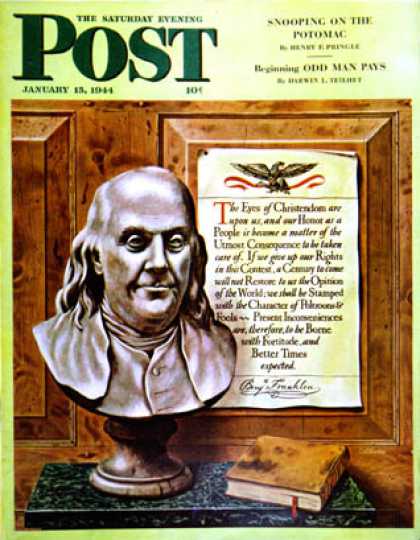 Saturday Evening Post - 1944-01-15: Ben Franklin, 1944 (John Atherton)