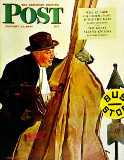 Saturday Evening Post - 1944-01-22: Bass Fiddle at Bus Stop (Howard Scott)