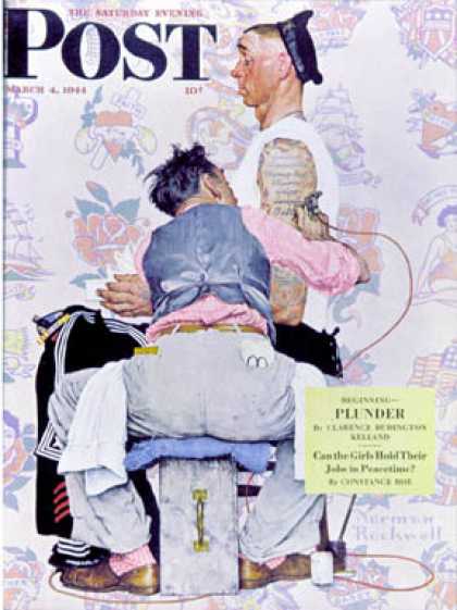 Saturday Evening Post - 1944-03-04: "Tattoo Artist" (Norman Rockwell)