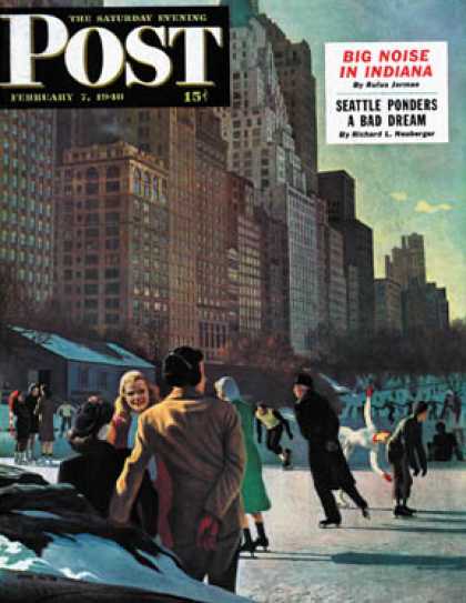 Saturday Evening Post - 1948-02-07: Skaters in Central Park (John Falter)