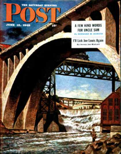 Saturday Evening Post - 1948-06-12: Fishing Under Bridge (John Atherton)