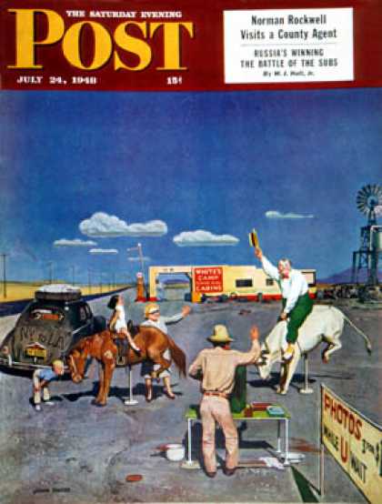 Saturday Evening Post - 1948-07-24: Photos on Fake Broncos (John Falter)