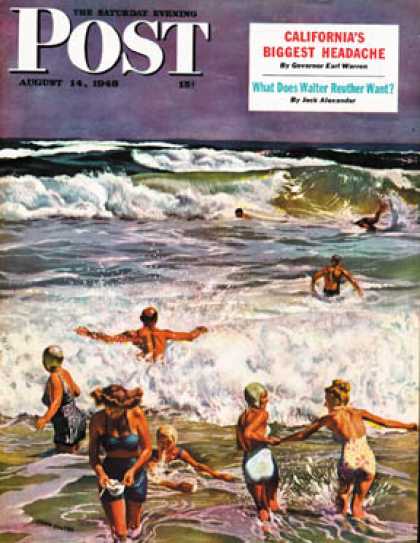 Saturday Evening Post - 1948-08-14: Surf Swimming (John Falter)