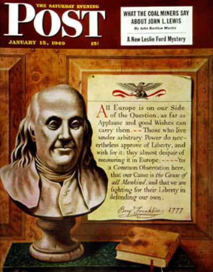 Saturday Evening Post - 1949-01-15: Bust of Franklin (John Atherton)