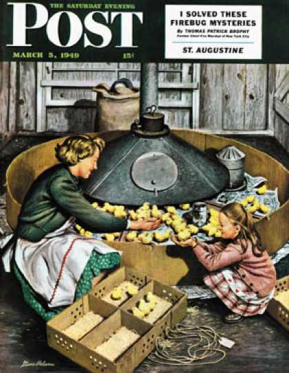 Saturday Evening Post - 1949-03-05: Chicks in Incubator (Stevan Dohanos)