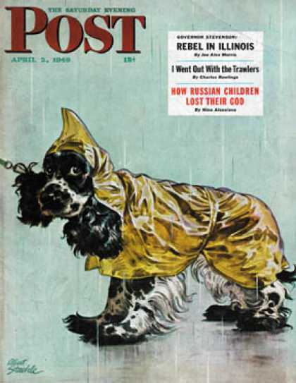 Saturday Evening Post - 1949-04-02: Butch in Raingear (Albert Staehle)