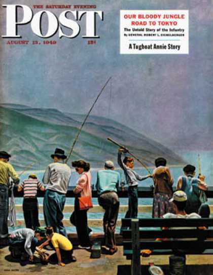 Saturday Evening Post - 1949-08-13: Pier Fishing (John Falter)