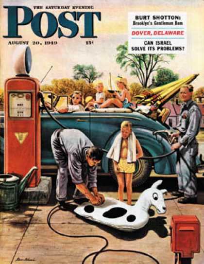 Saturday Evening Post - 1949-08-20: Inflating Beach Toy (Stevan Dohanos)
