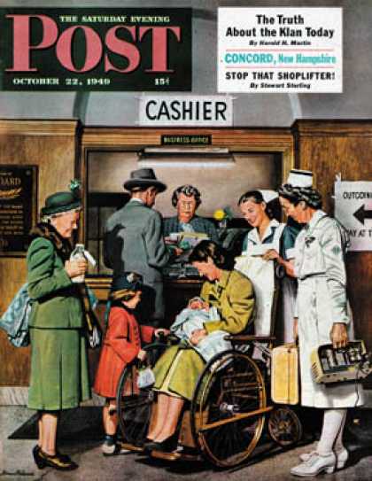 Saturday Evening Post - 1949-10-22: Leaving the Hospital (Stevan Dohanos)